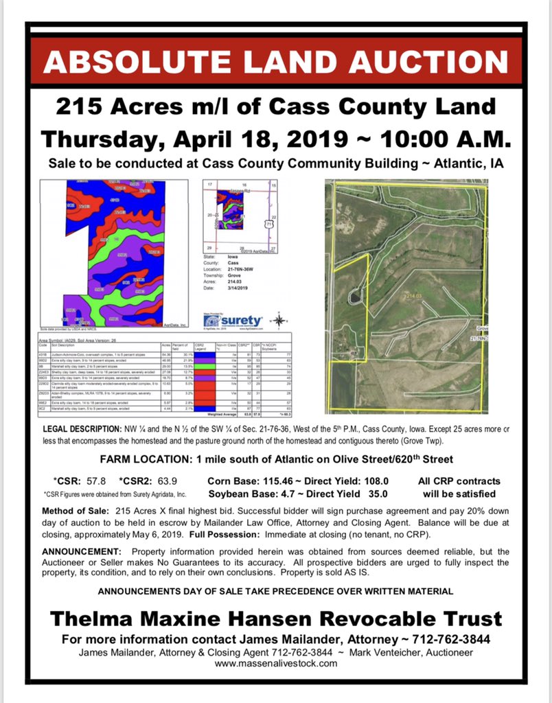 Land auction this morning in Cass County.  Sold for $3,300 to local farmer.