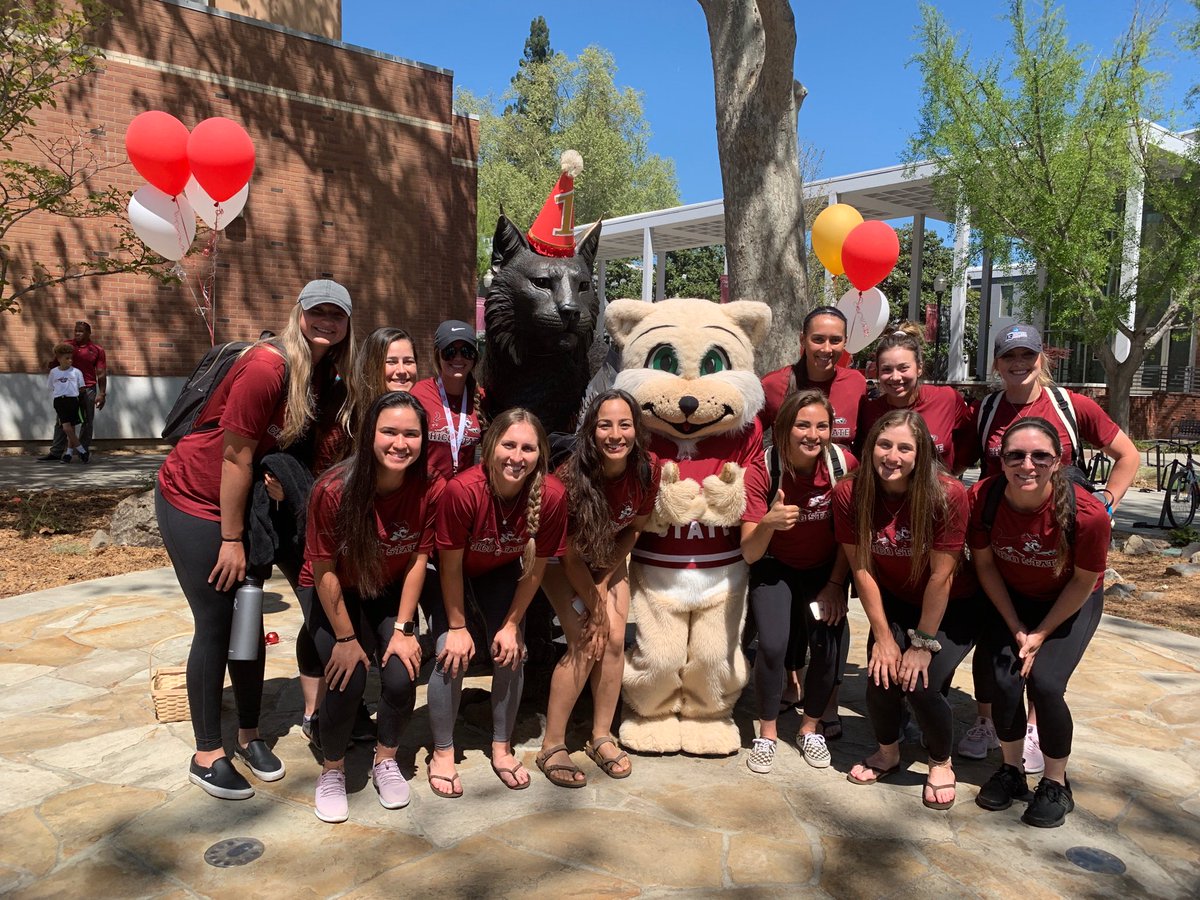 ChicoStateSB's tweet photo. Happy 1st Birthday to our Wildcat statue Rue🎈🎉 #ChicoStateSoftball #OHB #Team51 https://t.co/Uy2lUzexvr