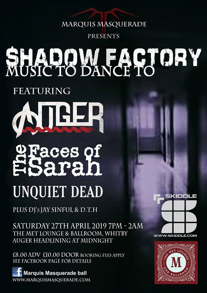 AugerOfficial's tweet photo. Our next show is on Saturday the 27th of April, when we headline the #ShadowFactory event in #Whitby, as part of the Spring #Goth #Festival. #Auger #TeamAuger #DynamicDarkwave #DarkRock #Gothic #Industrial #Electronica #FromNowOnI @darkTunesGroup #darktunes @DeadUnquiet @tfosrock https://t.co/v5Bmew0yfo