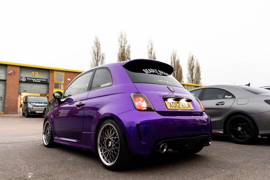 Vanguard_vw's tweet photo. Fiat 500 Abarth wrapped in Purple Metallic Gloss 😈 #Vanguard #Vehiclewrap #Fiat500 https://t.co/iKdpV8gJgP