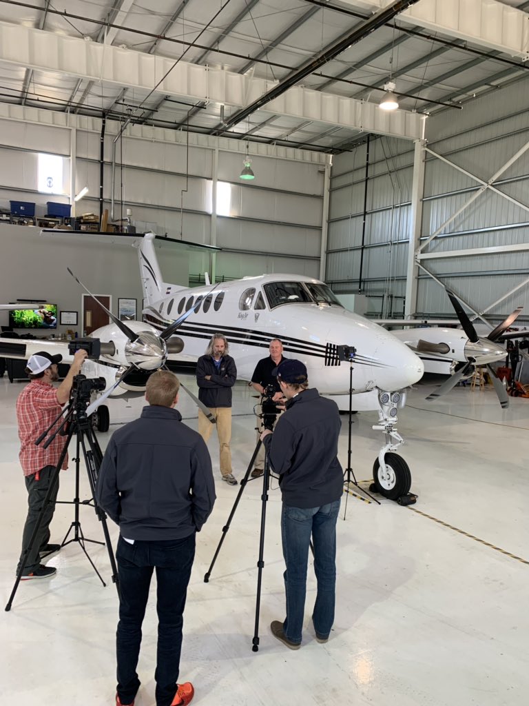 Awesome having #behindthewings from <a href="/wingsmuseum/">Wings Museum</a> here at the CSP Hangar today! Great group of folks doing important work. This is our own Phil Curry talking about our King Air 200.