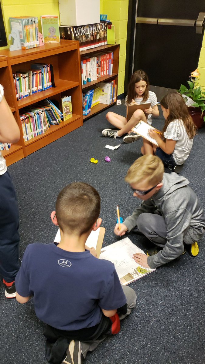 WoodElemLibrary's tweet photo. Egg hunt math problems with 3rd grade. So fun! #WoodWows https://t.co/C60Ow9ZOS5