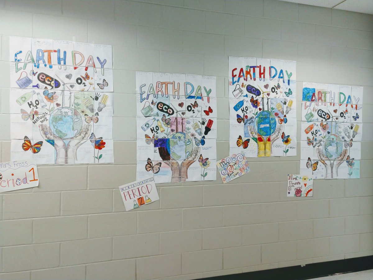 FrossJeanette's tweet photo. Ss thinking about Earth Day- what is your commitment to the environment? Each student had their own piece to decorate.@BayshoreMiddle https://t.co/xD37D14KJk