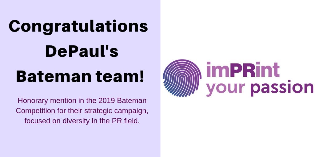 DePaulPRAD's tweet photo. We are #PRADProud of our "Vision of Us" team for being recognized in this year’s @PRSSANational Bateman competition. A heartfelt congratulations to Lavonn Ackerman, Katy Bozich, Jakson Lasko, Olivia Polony, Bryanna St. Pierre &amp; team coach, Prof. @JimMotzer! (1/2) https://t.co/yEIv24YQ6e