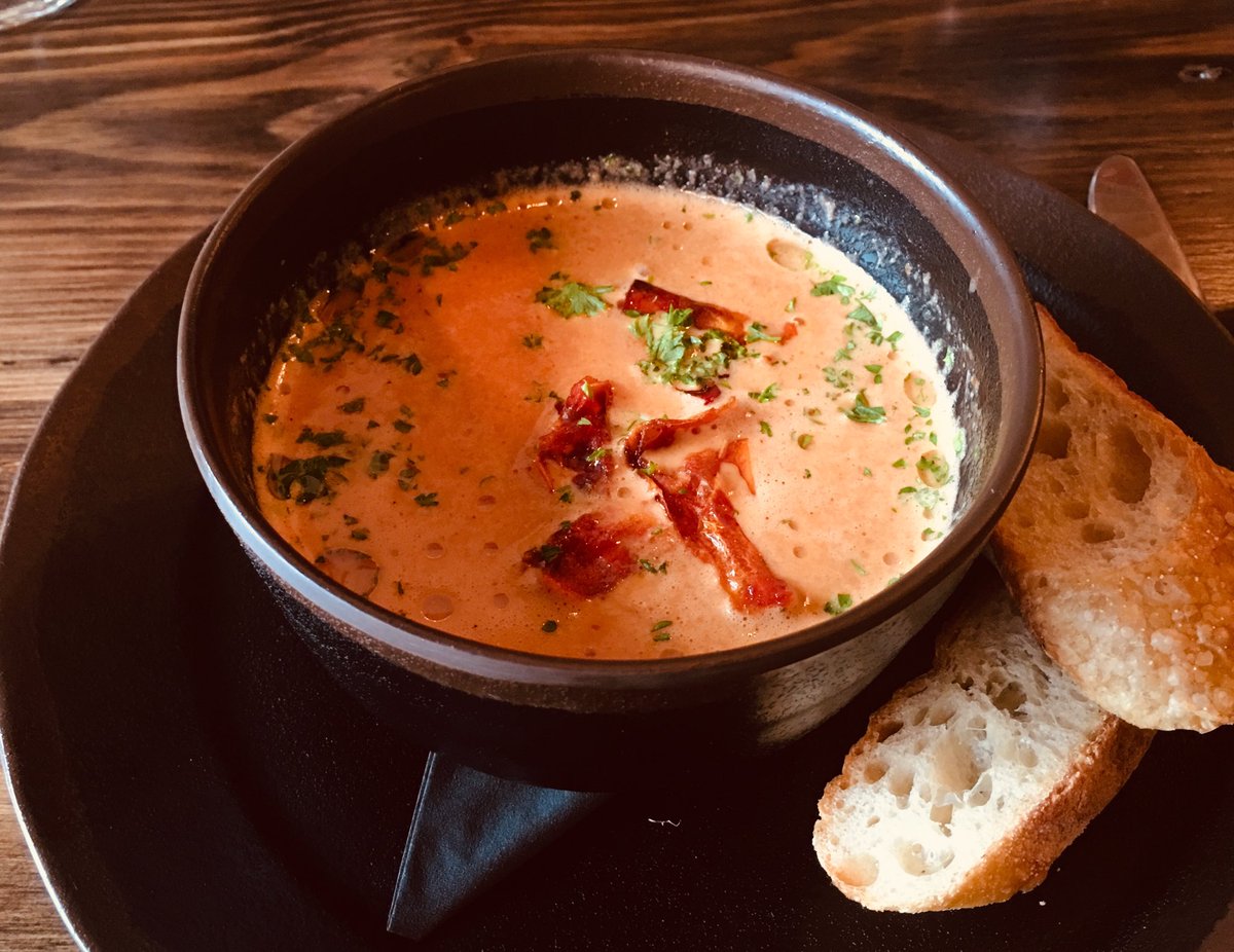Roasted red pepper soup at The Green Door ⁦<a href="/RestaurantDoor/">Green Door Restaurant</a>⁩ Water Street, YYT. Sunshine soup! #NLfood
