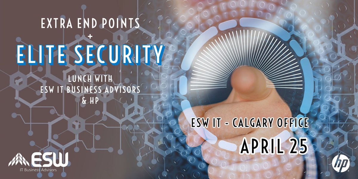 ESWITAdvisors's tweet photo. Next week we're hosting a FREE cyber security lunch &amp; learn! Join us for a seminar with Andrew Leung, Territory Manager for @HP, talking end point security and keeping your business protected! Register below!

https://t.co/LNE6j5wQXW

#calgary #eswit #hp #cybersecurity #lunchtime https://t.co/jzb0pS0qlN