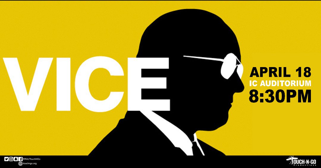 ERAUTouchNGo's tweet photo. Come to the IC auditorium tonight at 8:30pm at see VICE! This is the story of Dick Cheney, an unassuming bureaucratic Washington insider, who quietly wielded immense power as Vice President to George W. Bush, reshaping the country and the globe in ways that we still feel today. https://t.co/NxpQqOnRZG