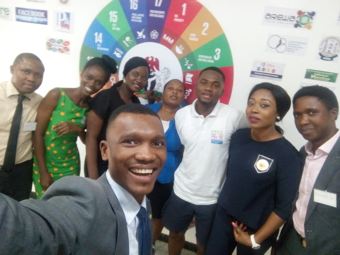 (L-R) Victor, Blessing, Rita, Bridget, Williams of @SOSCVNigeria, Vera, and Bennett in our groupie during the short break @TheNext_Economy Employability Training today.

PS: Williams is our Youth Coach.

#CorporateGoals
#HumanCapitalDevelopment
@KimberlyRyanLtd