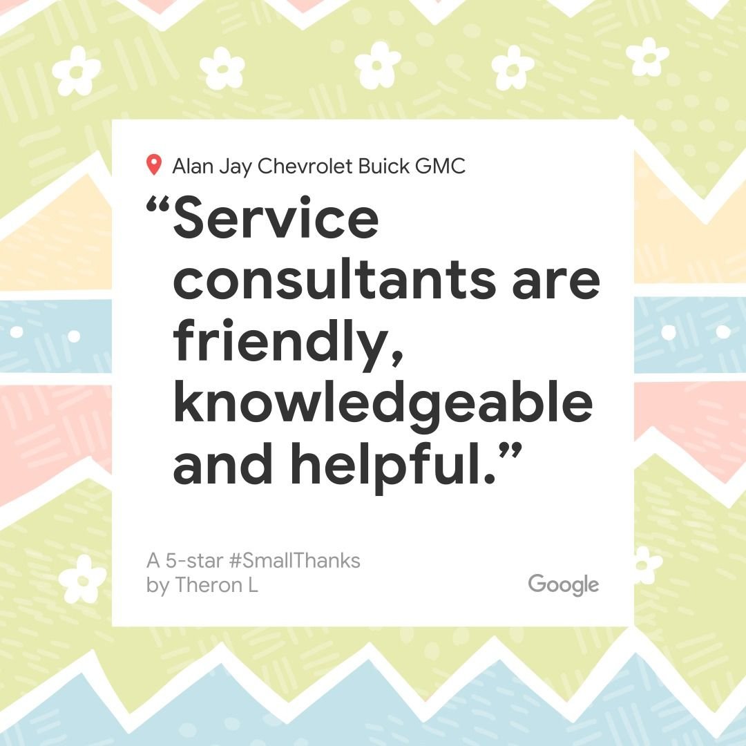 AlanJayGM's tweet photo. Thanks for the kind words, Theron! #SmallThanks #AlanJayGMSuperstore #Chevrolet #Buick #GMC https://t.co/5wwEHmGrQz