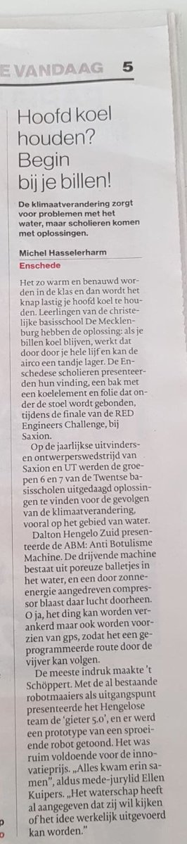 Je hoofd koel houden in de zomer? Neem plaats op de ‘koude stoel’, een slim idee bedacht door de leerlingen van basisschool Mecklenburg! #REDEngineersChallenge2019 #sdg #gobalgoals <a href="/Pre_UTwente/">Pre-U / UTwente</a> <a href="/SaxionTechniek/">SaxionTechniek</a> <a href="/twente/">Twente</a>