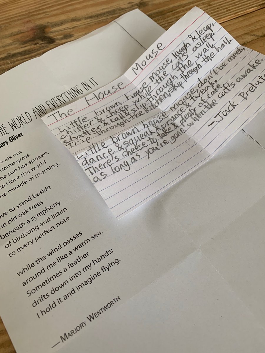 lee_heffernan's tweet photo. So much excitement about poems shared today at @ChildsSchool #poempocket —-carried a couple by @MarjWentworth with me. Lots of swapping. https://t.co/UvZUiodntA