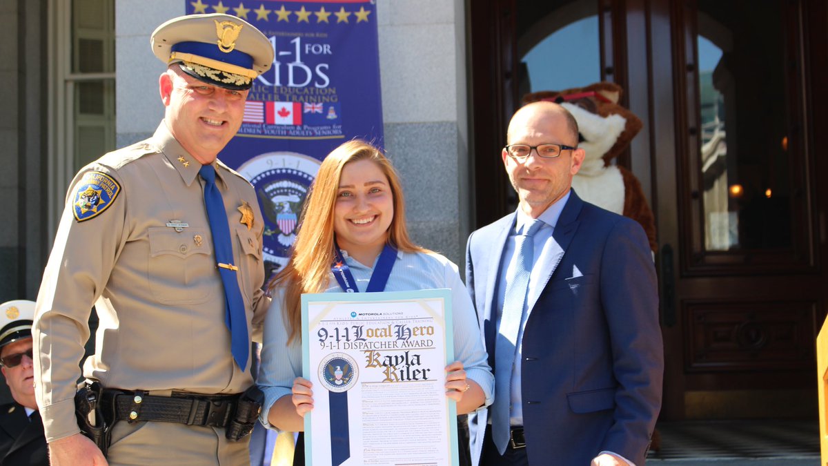 Congratulations to CHP Stockton Public Safety Dispatcher Kayla Riler for receiving the 9-1-1 Local Heroes Medal of Honor, which was presented today at the State Capitol. You truly are the first line of defense in times of crisis. #dispatcherappreciationweek