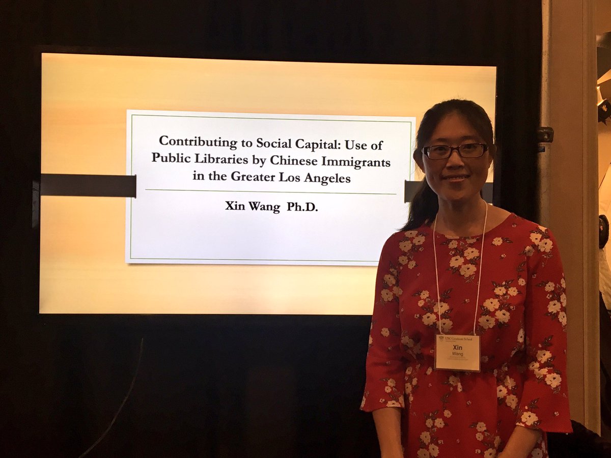 USCGradSchool's tweet photo. Annenberg Fellow Xin Wang is presenting about the use of public libraries by Chinese immigrants in greater Los Angeles. Stop by her booth to learn more! #AnnenbergSymposium #uscphdscreate https://t.co/5eeYSFmqIO