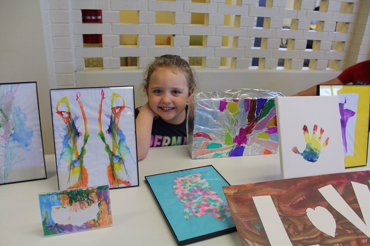 UM_GCSEL's tweet photo. The children at MGCCC-JD Early Childhood Education Center made art on Artsy Thursday during The Week of the Young Child. They got to sell it in the commons to raise money for a pizza picnic on the playground for Family Friday! #woyc19 #artsythursday #earlychildhood https://t.co/cDkZY5ojVL