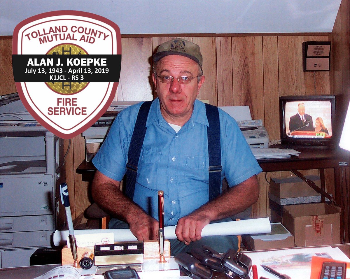 TNDispatch's tweet photo. On Saturday April 13th, the communication world lost a pioneer. Today family &amp; friends said goodbye to Alan Koepke, K1JCL &amp; RS-3. Many thanks to #CoventryPolice @NorthCoventryFD @DanielsonFire61 @CHVFC @IaffS15 @QVEC911 &amp; the staff of #ColchesterECC for the proper send off. https://t.co/IRHBnYB8AS