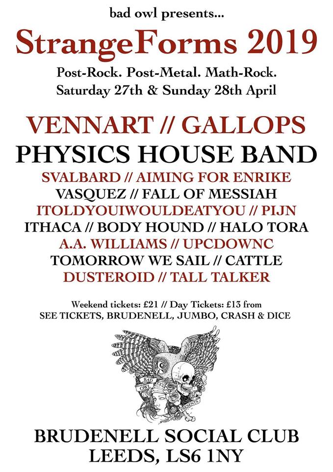 FedericoDotOrg's tweet photo. #StrangeForms with #Vennart #Vasquez #ITHACAUK #Gallop #Pijn #Updown #TallTalker #BodyHound #HaloTora and more #live at #BrudenellSocialClub #Leeds #Uk

#livemusic #gigposter #upcominggig #livemusicleeds #livemusicuk
#rock #postrock https://t.co/wTEHYItJcA