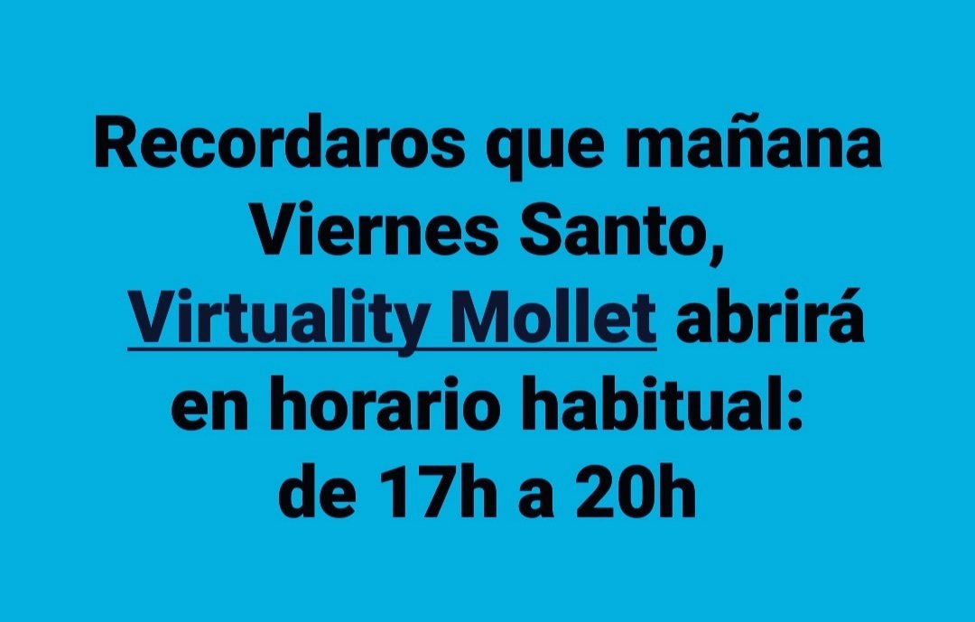 VR_Mollet's tweet photo. Si mañana hay #lluvia😍 ,ya tenéis #planes 😅 ¡Que no te lo cuenten! #VR #jugar #Diversion #VirtualReality #ViernesSanto #Mollet #Granollers #Parets #Martorelles #SemanaSanta #SemanaSanta2019 https://t.co/9HE3Tyt7a4