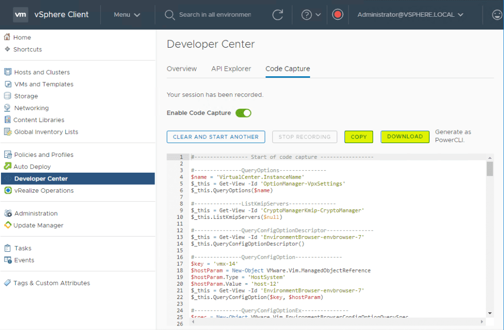 vspinmaster's tweet photo. New VMware vSphere 6.7 Update 2 Client Developer Center API Explorer and Code Capture @vmwarevsphere @vexpert #powercli #powershell #codecapture #automation #codeexplorer #apiexplorer #vcsa #vsphere67u2 https://t.co/hJwjaW4fvk https://t.co/PKxsi1eljW