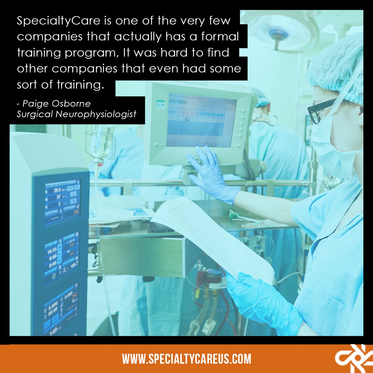 SpecialtyCareUS's tweet photo. Did you know if you have  biology or other related science degree you can train at SpecialtyCare to become a neurophysiologist? Learn more from these recent grads:

https://t.co/qFJsbgHb6X

#NDWeek2019 #IONM #IntraoperativeNeuromonitoring #Healthcare #EEG #EEGtesting #Neurology https://t.co/iaTbilkEnt