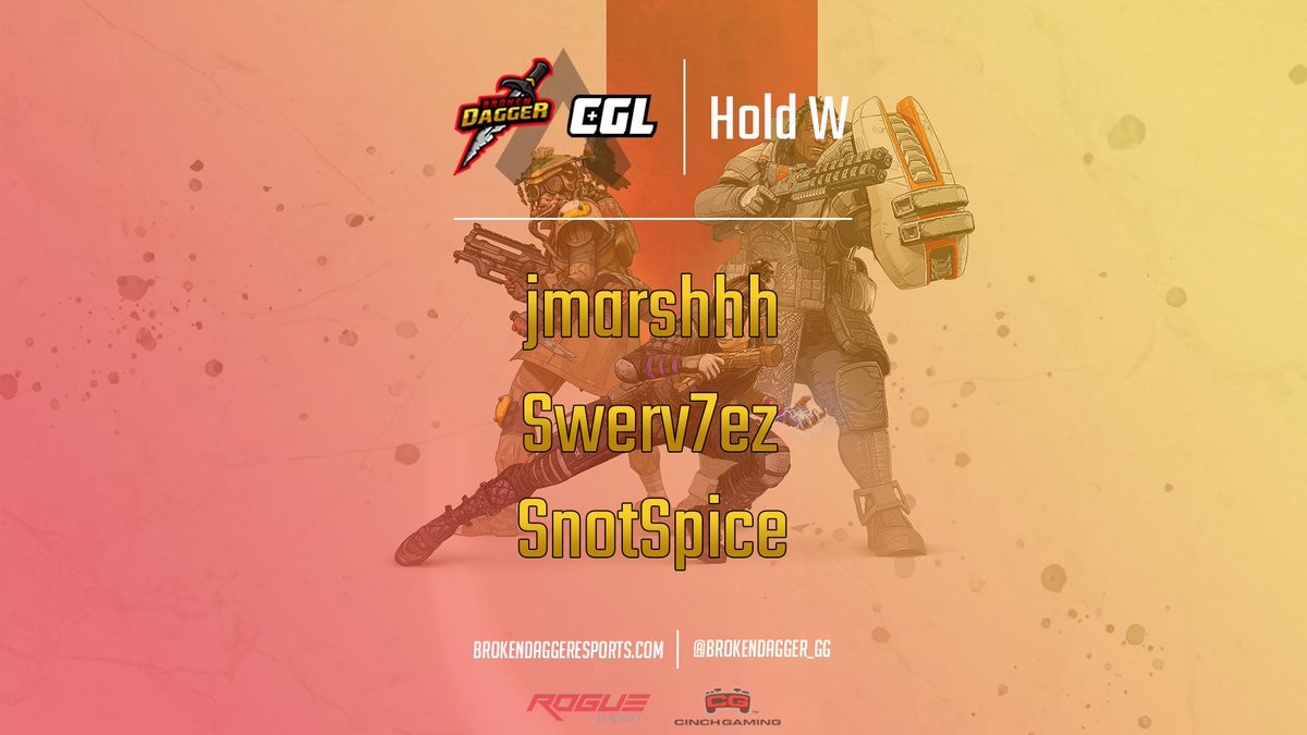 BrokenDagger_gg's tweet photo. Catch our first @PlayApex team representing Broken Dagger, Hold W, this Saturday in the @ConsoleGamingLG Apex Legends tournament!

#BrokenDagger #ApexLegends https://t.co/CxfDTbUb4K