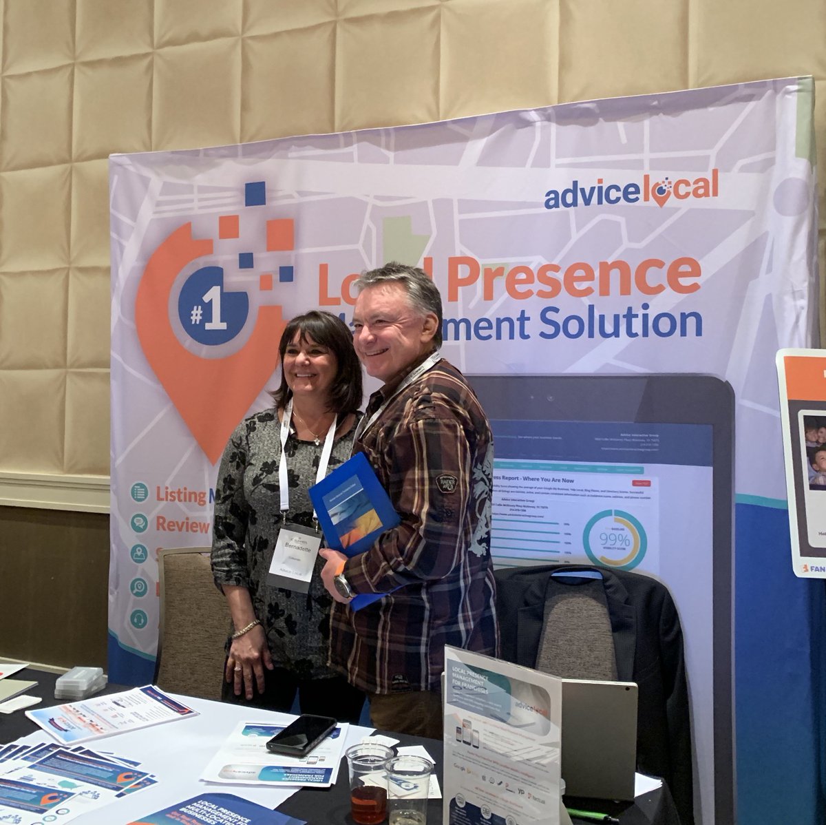 Advice_Local's tweet photo. This attendee asked to take a photo with the #QueenofLocalSEO because she is “famous”. @BernieColeman you are too awesome! #TXMKTG https://t.co/3X49mxrNIv
