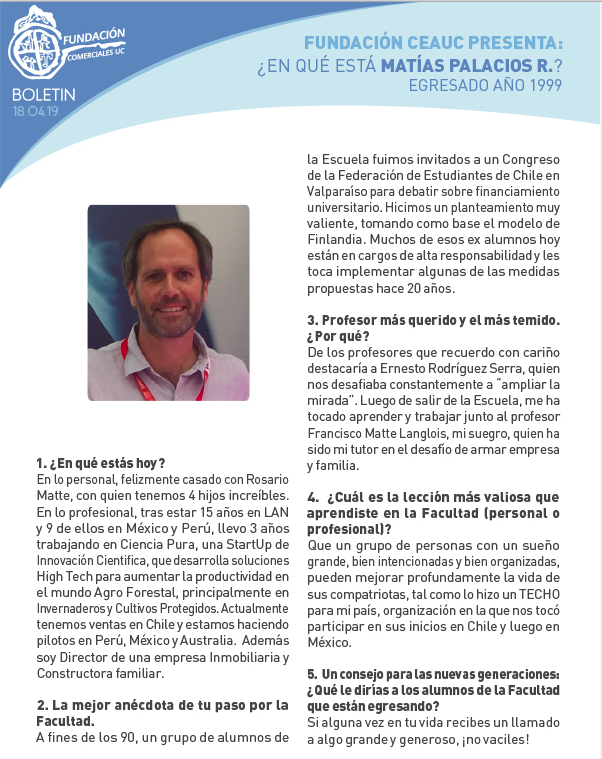mpalacro's tweet photo. Les comparto entrevista para Fundacion Comerciales UC, recordando buenos tiempos universitarios y hablando del presente en https://t.co/vVolEbaLWA junto a Juan Pablo Matte R. https://t.co/p3ClpYREDM
