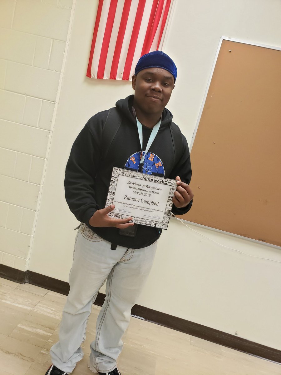 sentinelmentors's tweet photo. Shout out to our Sentinel Mentors of the Month for March.  Young men who've earned the Hustle Hard Award for academic improvement &amp; the Leadership Award for guiding and leading his fellow Sentinel peers! Salute Ramone &amp; Jay! #Salute #SentinelMentors @Park_Panthers https://t.co/C7NKNMcf82
