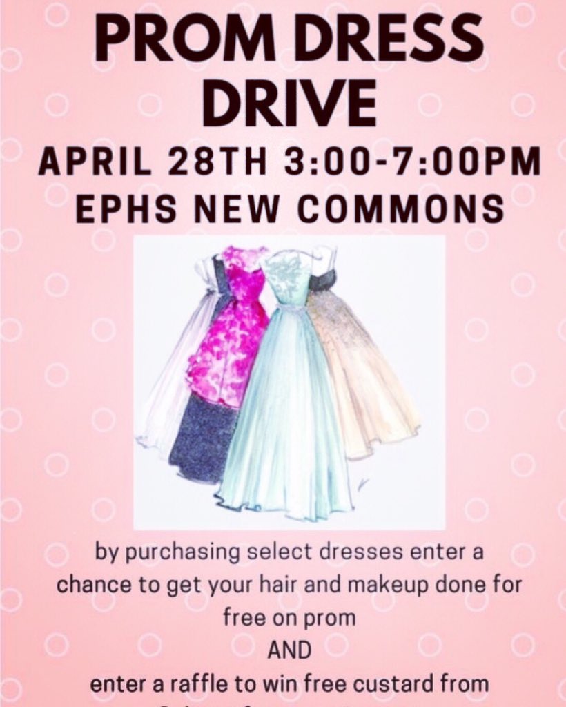 ephsboosters's tweet photo. Want to get designer brands without the designer price tags? Come to the #EPHS #PromDressDrive - April 28, 3-7pm, New Commons. The dresses available were provided by fellow students, and they deserve more than 1 fantastic night out. Don’t miss it!!
 
#eaglesflytogether #promdress https://t.co/kT2GxzyMWp