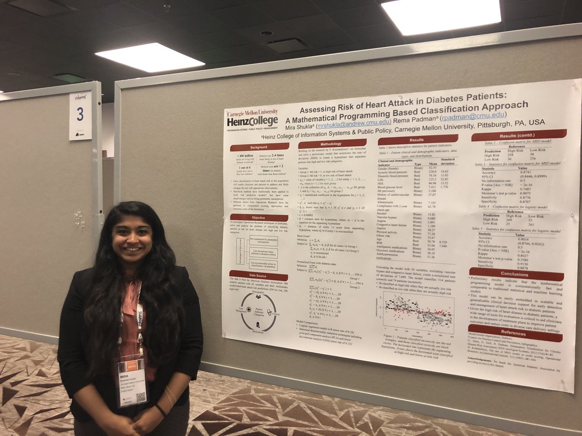 HeinzCollege's tweet photo. Congratulations to @HeinzCollege students Jana Macickova (MSHCA ’20), Hima Molakapuri (MSHCA’20), Aparajita Sahoo (MISM’19), Mira Shukla (MSHCA’19), and Swetha Unnava (MISM’19) on presenting their research at the @INFORMS #2019Analytics Conference: #healthcare #IntelligentAction https://t.co/YN5zjBlQvS
