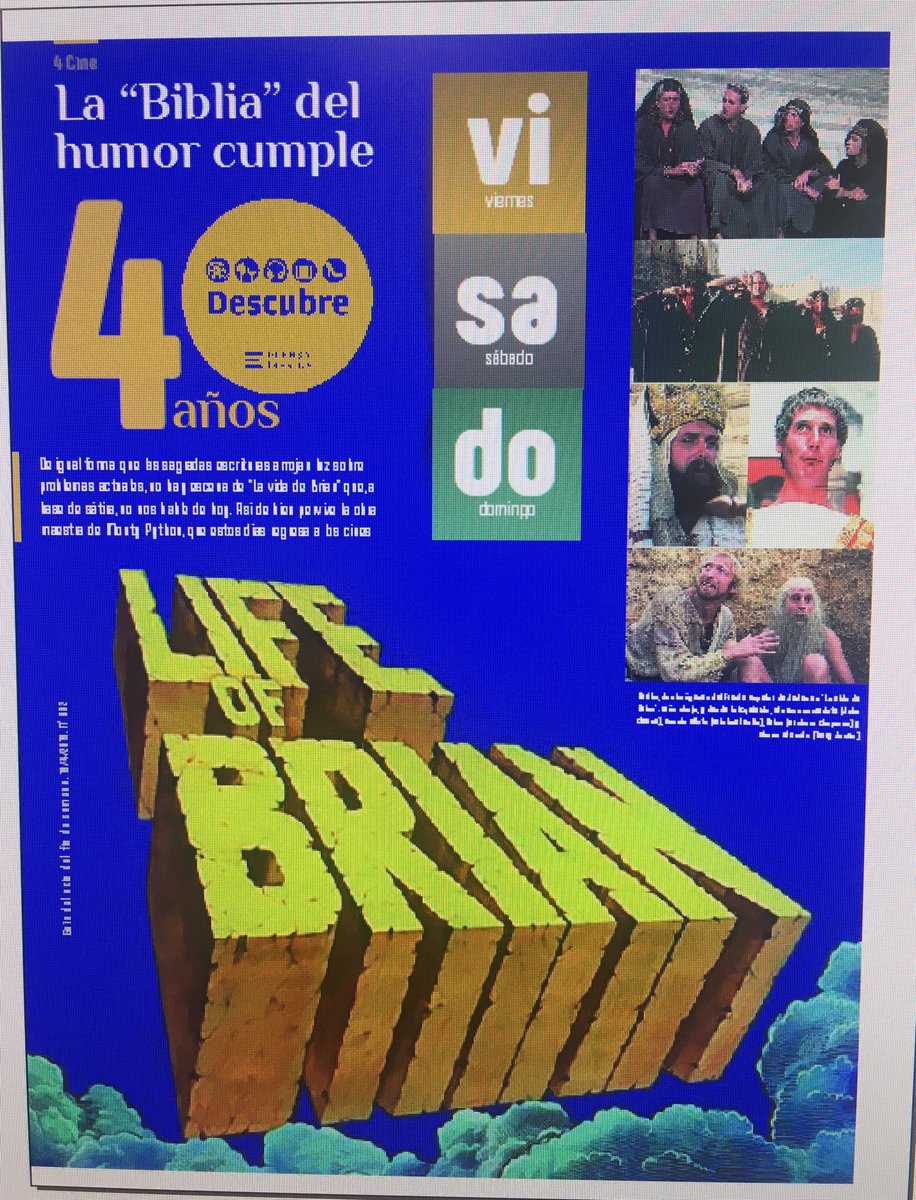 Garcio72's tweet photo. Lectura para los muchos feligreses de esta obra maestra, entre los que me incluyo. Mañana, Viernes Santo, en Faro de Vigo. #LaVidaDeBrian #BriansLife https://t.co/etViFh2GAN