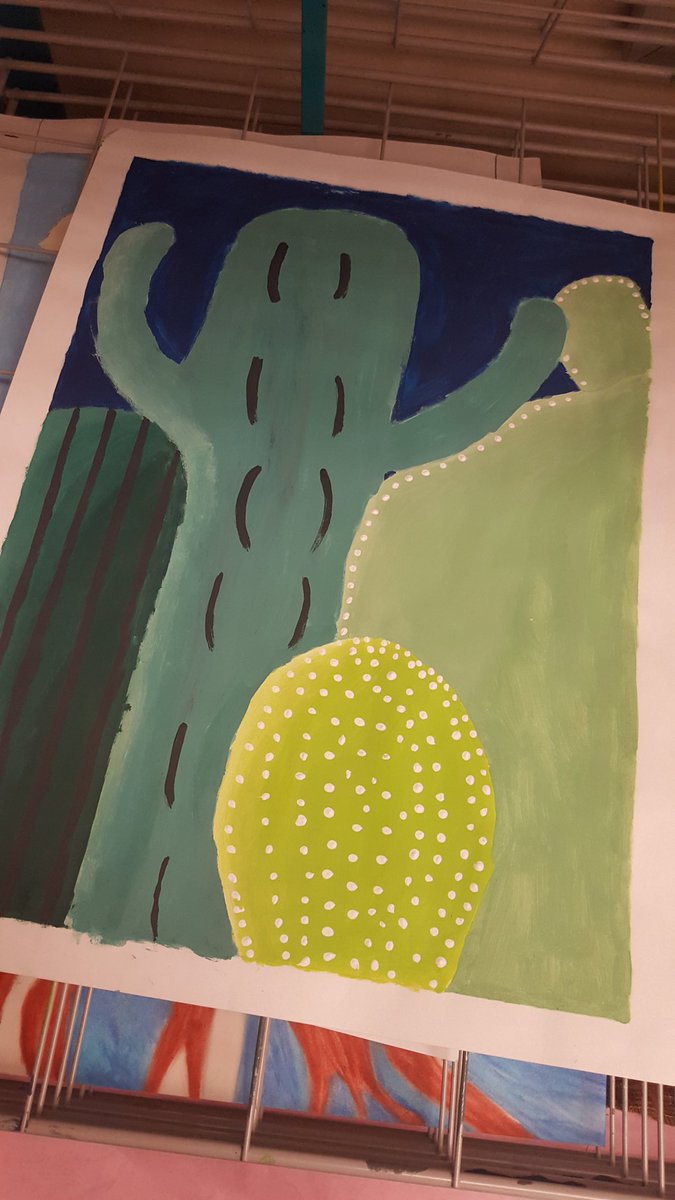 KacieMummert's tweet photo. 7th grade cacti paintings in progress! This one has turned out to be such a fun project. #CobbArtRocks @ChargersMabry https://t.co/RJjURo0bBc