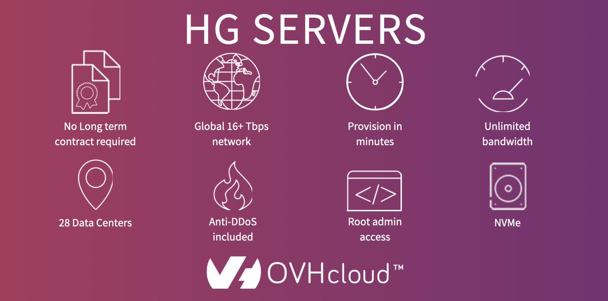 OVHcloud_US's tweet photo. ✔️ 1 GBPS unmetered transfers
✔️ Redundant network (TOR) and power supply 
✔️ Latest high-performance components 

Our HG servers have it all 😎 Purchase your premium HG server now over at:  https://t.co/91GtN8bRFc https://t.co/UL4uiflCca