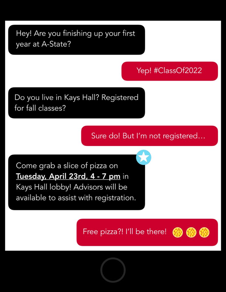 Are you a first-year? Live in Kays and not registered for fall classes? We'll be in the Kays Hall Lobby on April 23rd, 4-7 pm, with free pizza and registration assistance! Come grab a slice and a schedule! 🍕📝
