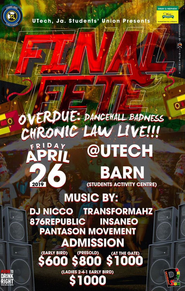 UTechEnt's tweet photo. OVERDUE : DANCEHALL BADNESS touchdown ova UTech โโ April 26th di UTech Barn ago fully bad โ
@lawbossofficial357
Strictly endorsed and powered by #BADNESS wi ago mek the place ๐ฅ๐ฅ
@wrayrum
FinalFete #OverDue #DancehallBadness #UTechEnt #BadLike90sDancehall #DrinkRight #6ix https://t.co/BFS595Gfor