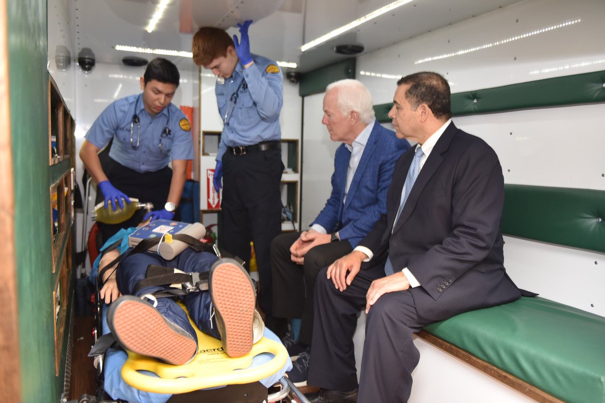 JohnCornyn's tweet photo. I visited Martin High School in Laredo today with @RepCuellar, @MayorPeteSaenz, @TanoTijerina and others to hear from students &amp; educators about the success of the GEAR UP program, which helps prepare them for college &amp; careers – like these future EMTs https://t.co/PJKPIu4rhO