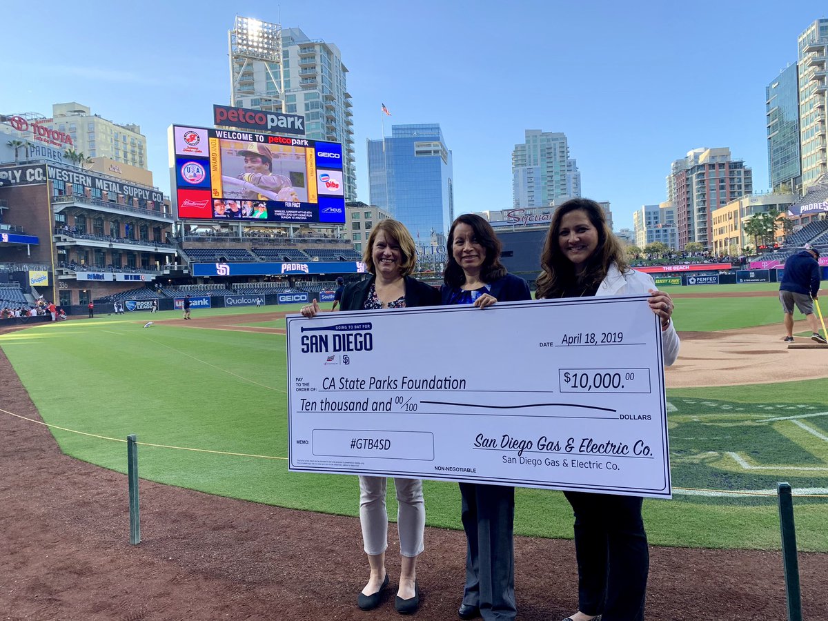 calparks's tweet photo. Thank you, @SDGE and @Padres for recognizing our Earth Day efforts focusing on climate resiliency in state parks! We are excited to be a part of the Going to Bat for San Diego program this year! #GTB4SD #SDGEgiving https://t.co/Udal9mEOiX