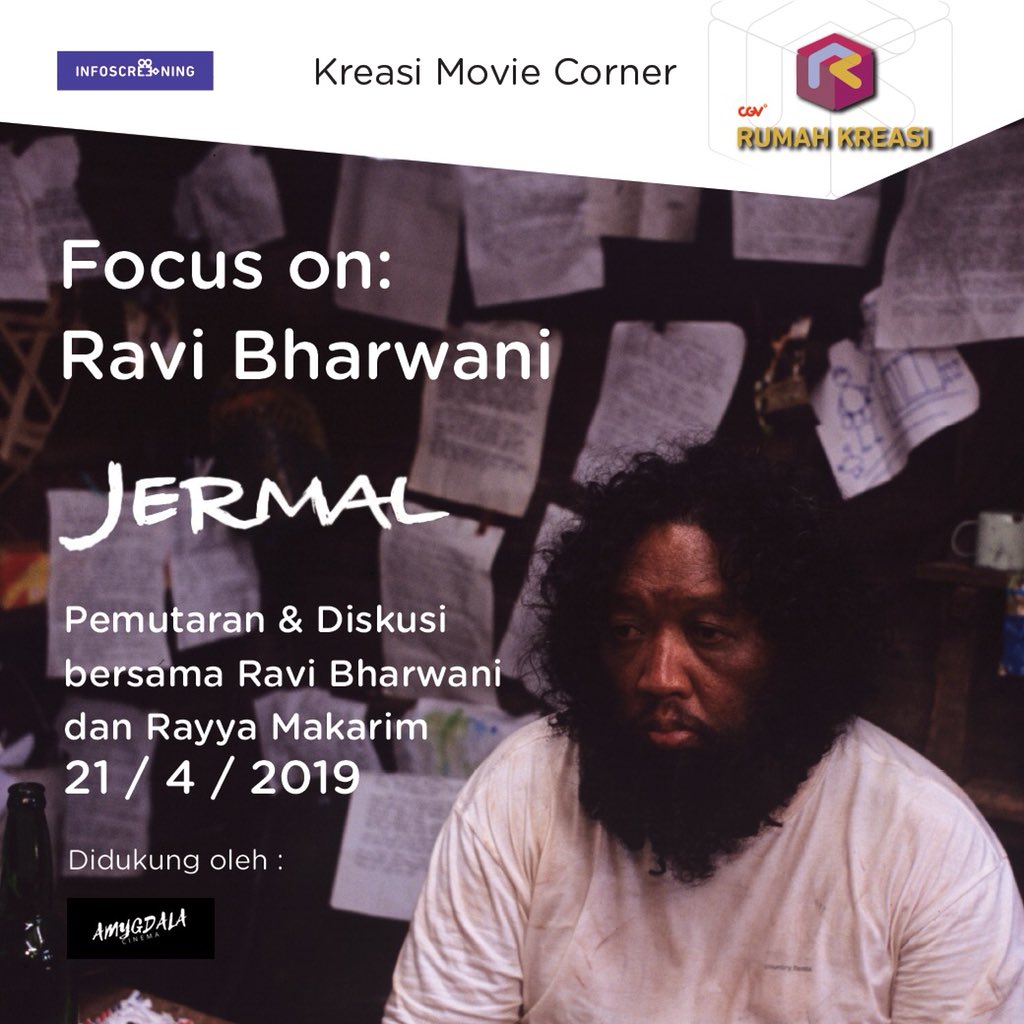 CGV_ID's tweet photo. Film #Jermal kembali ditayangkan di CGV Kreasi Movie Corner tanggal 21 April 2019 di Rumah Kreasi CGV FX!
Selain itu, kamu juga bisa ikut berdiskusi bersama sang Sutradara Ravi Bharwani dan Rayya Makarim.
Tiket sudah bisa dibeli di ๐๐ป https://t.co/fRWiwpuZx3
#SeruBarengCGV https://t.co/DfS8IudSIb