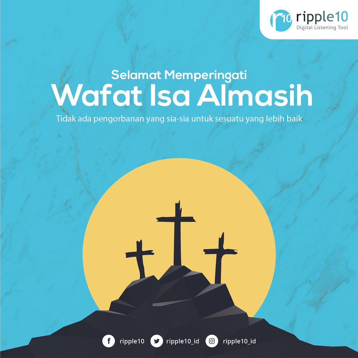 ripple10_id's tweet photo. Ripple10 mengucapkan Selamat Memperingati Wafat Isa Almasih. Pengorbanan-Nya Lahirkan Terang.
.
#paskah #paskah2019 #wafatisaalmasih #jumatagung #ripple10 #ripple10update #digitalcallcenter #sociomiledigitalcallcenter #layanandigitalcallcenter #startup #startupindonesia https://t.co/kPbRrAyKKV