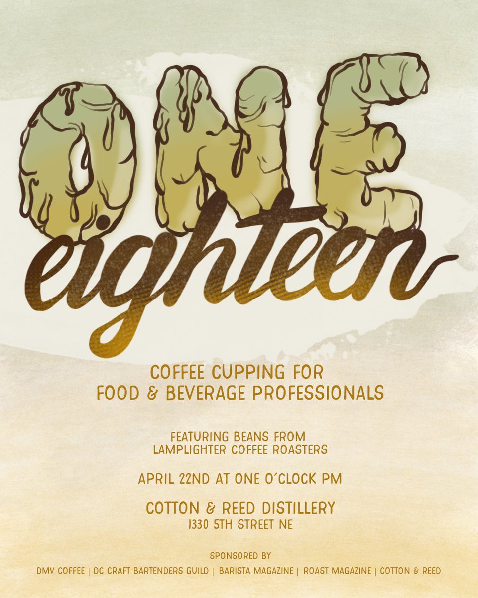 #oneto18 is this Monday!!!! Come meet Richmond's very own <a href="/LamplighterRVA/">Lamplighter Coffee</a> at <a href="/cottonandreed/">Cotton & Reed</a>. Sponsored by <a href="/DCCraftBarGuild/">DC Craft Bartenders Guild</a> <a href="/tntwdc/">DMV Coffee</a> <a href="/BARISTAMAGAZINE/">Barista Magazine</a> and <a href="/RoastMagazine/">Roast Magazine</a>