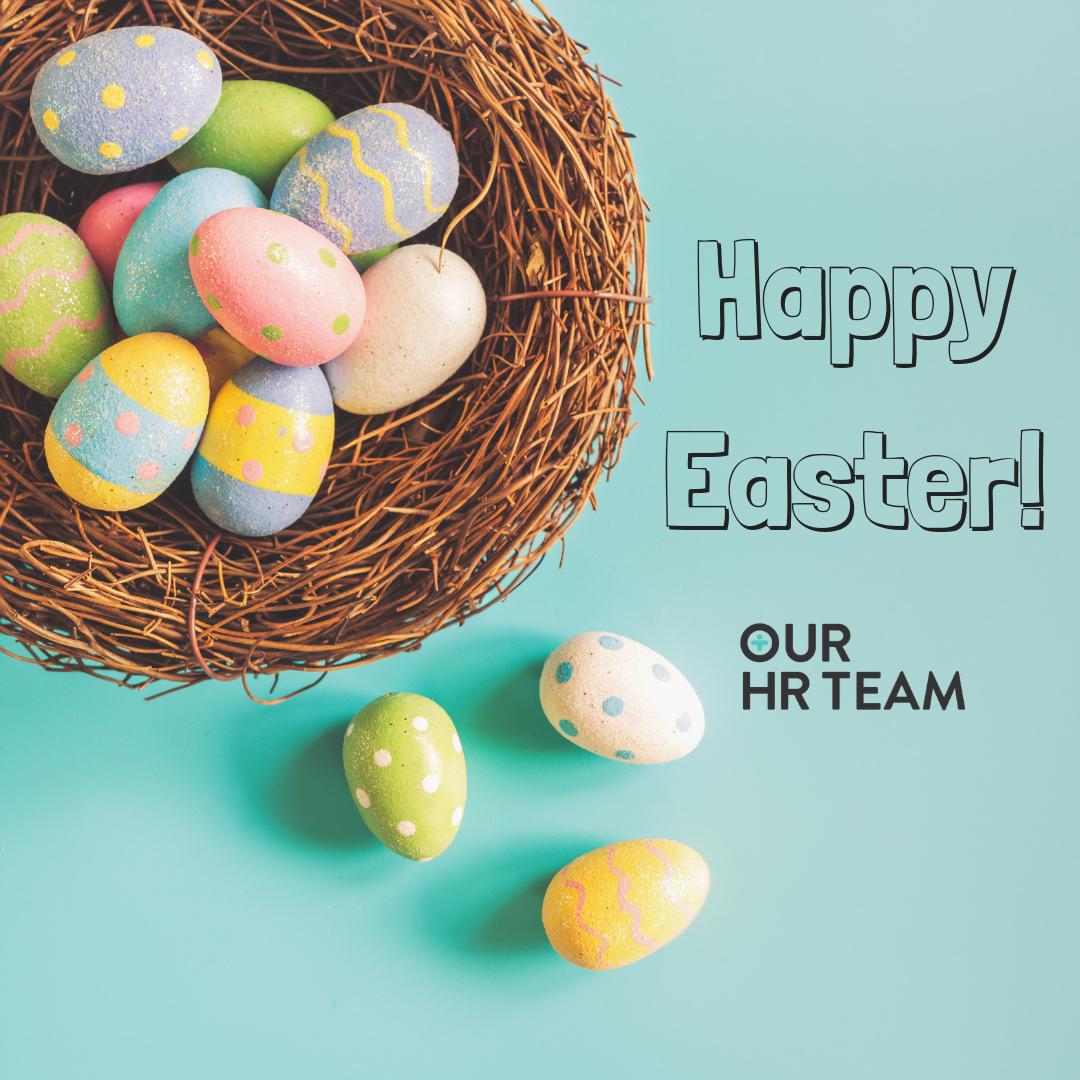 OurHRteam's tweet photo. We would like to wish you and your family a safe and happy Easter! Our team will be taking a short break to spend time with their friends and family, and we'll be back on Tuesday, 23 April 2019. 

#OurHRTeam #HappyEaster #Family #Holidays #Weekend #BrisbaneBusiness https://t.co/1bGPmmNkzC