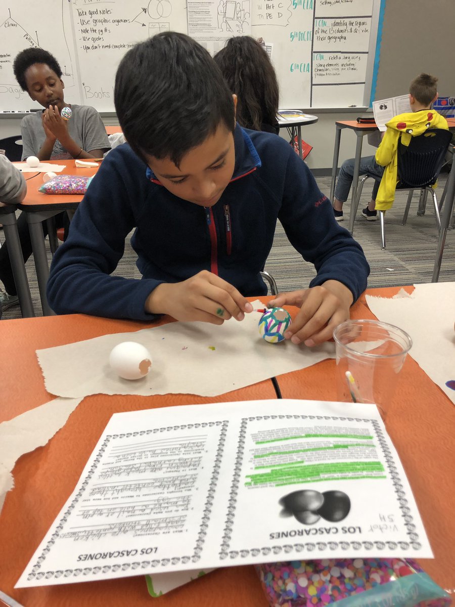 mshunt512's tweet photo. So much fun today reading, learning, and creating with these #5thgraders. We read about a tradition that my family has practiced for years, cascarones! We then painted, filled, and cracked the eggshells. #iteachela #SHproud #thesmsd @shawanoe thanks for helping @MrsBlackSMSD https://t.co/wsNywjRIeT