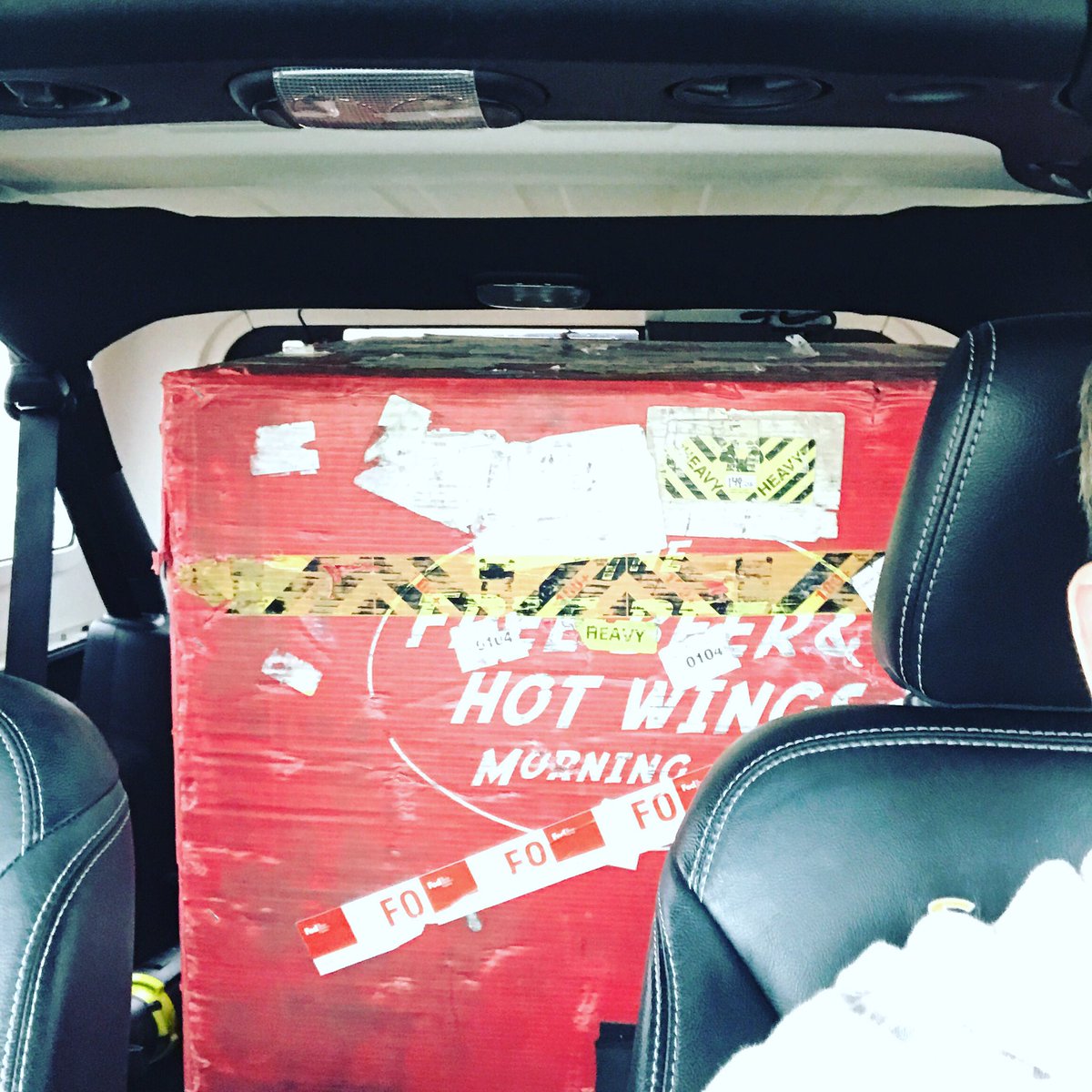 NoPHinSteven's tweet photo. My backseat driver for the trip to #flint for the @fbhw #liveshow tomorrow with @banana1015. #roadkit #perfectfit #radio #morningradio #radioproducer #fbhw #freebeerandhotwings https://t.co/XWe553nx3Y