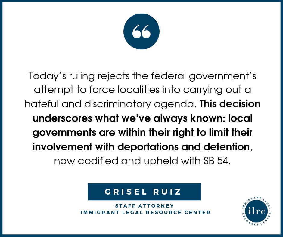 the_ILRC's tweet photo. Today, the U.S. 9th Circuit Court of Appeals largely ruled in favor of three California state laws that protect the rights of immigrants. #SB54 #AB103 #AB450 #dignitynotdetention #defendsanctuary
Our full statement here ➡️ https://t.co/t7nSzK7uxP https://t.co/WKNFyCAGTo