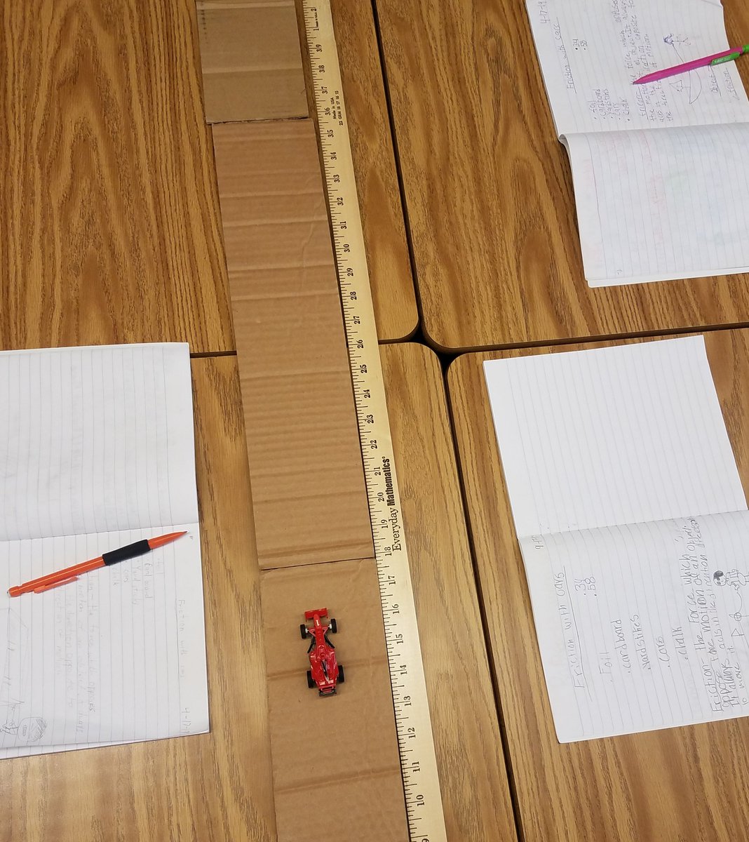 MsSchmitz_LESD's tweet photo. Working on #friction with our toy cars! What surface will allow the car to travel the farthest? 🚗 Desk top, cardboard,  carpet,  or aluminum foil? #stem #4thgrade #4thgradestem #problemsolving https://t.co/8VCrd95S6D