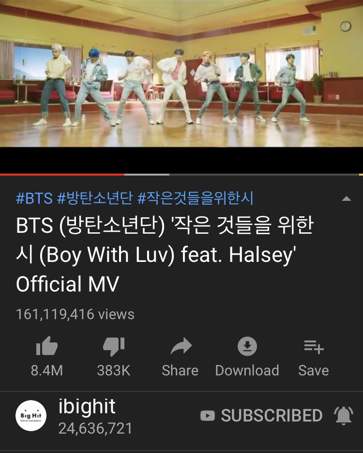 ARMYMAGofficial's tweet photo. [📈#BoyWithRealViews]🍀

YouTube statistics:
🗓️ 2019/04/19
⏰ 08:00 AM KST

👀 Views: 161,119,416 🔥
👍 Likes: 8,661,361
💬 Comments: 2,971,962

KEEP FIGHTING, ARMY! 💪 ”Let’s get it” to 200M!  
🔗https://t.co/U1FDRwqsr8  

#BoyWithLuv #BoyWithLuvto200M
@BTS_twt https://t.co/kIXWeEzVEc