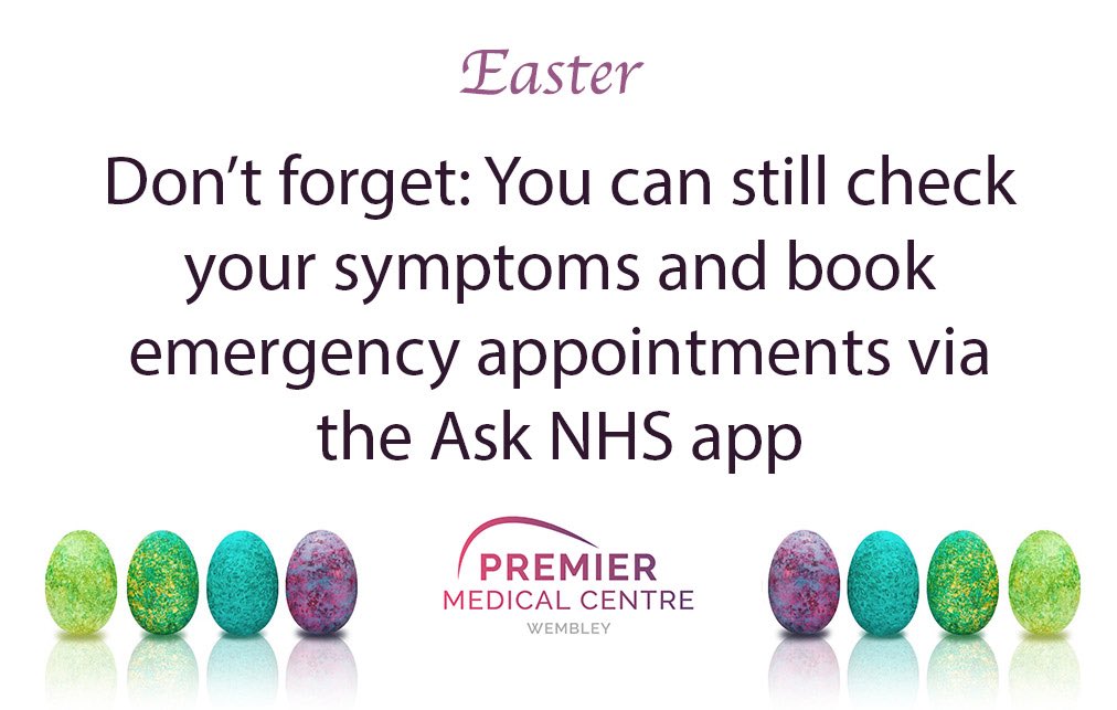 PMC_Wembley's tweet photo. Use our AskNHS app to check your symptoms and you will be given priority access to urgent appointments with the GPs daily🏥 #nhs #asknhs #premiermedicalcentre #digitalhealthcare https://t.co/f4FW0EoA2T