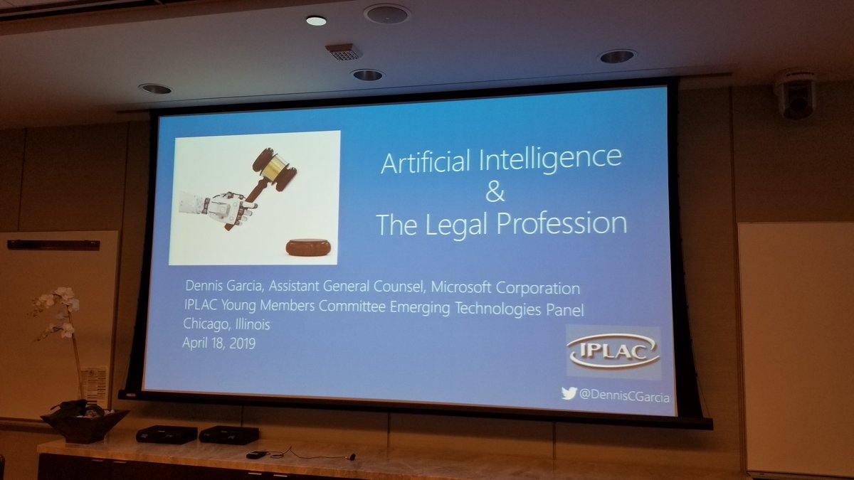 DennisCGarcia's tweet photo. I'm excited about my talk on #ArtificialIntelligence this evening at the #IntellectualProperty Law Association of #Chicago #IPLAC Young Lawyers Committee event @McAndrewsIP 
#AI https://t.co/T1qiMLGGS6