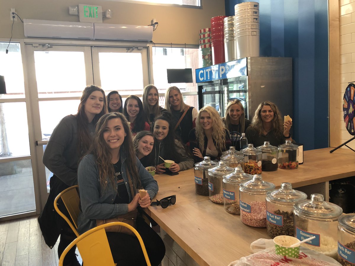 Our A team celebrating with some well-deserved ice cream after going 3-0 today against Massachusetts, South Dakota, and Baylor!! GREAT JOB LADIES💪🏼🏐😍