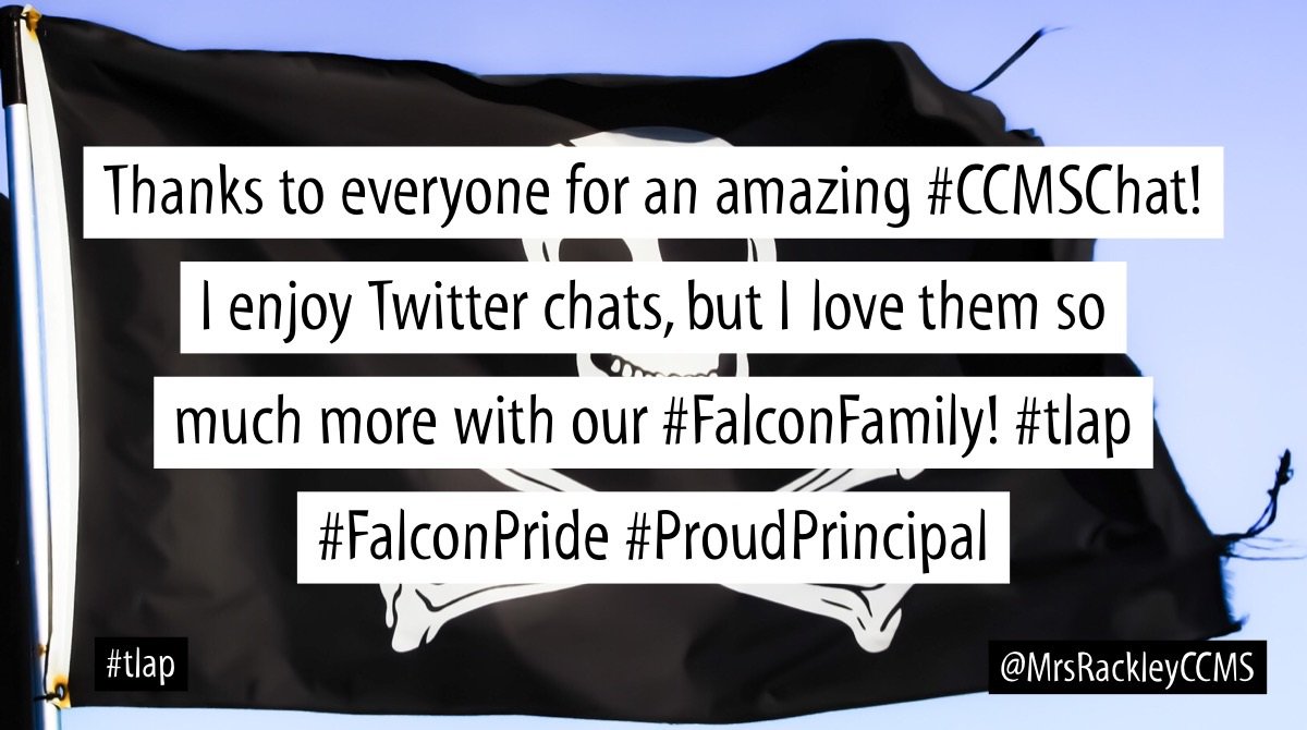 DrRackleyCLSD's tweet photo. Thanks for an amazing #CCMSChat! I always enjoy #Twitter chats, but I love them so much more with our #FalconFamily! Thanks for taking a risk &amp; trying something new! #tlap #FalconPride #ProudPrincipal  @MrsMcDaidCCMS @MrsSullivanCCMS @mrsanderson614 @IronmastersRead @ccmsPE https://t.co/Wo0aLBSU2i