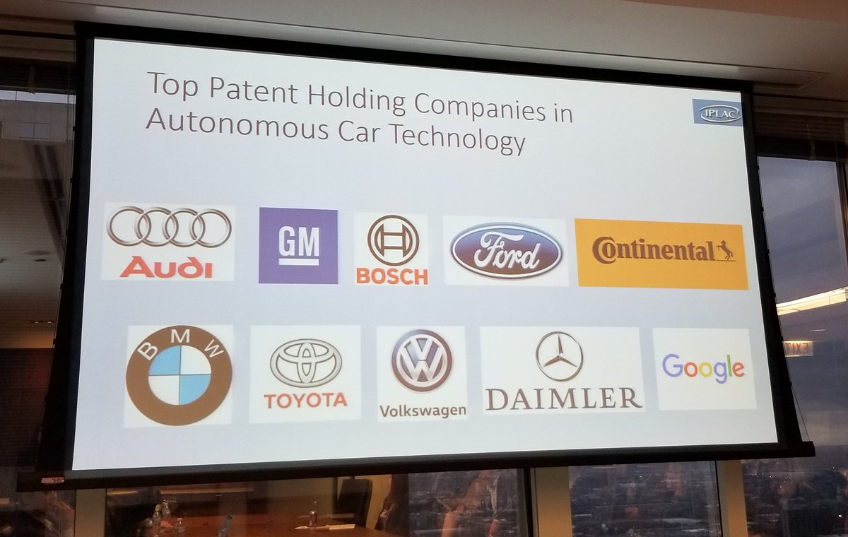 DennisCGarcia's tweet photo. Super interesting info shared this evening about the rise of #patents in the #AutonomousVehicles area at the #IPLAC Young Lawyers Committee event @McAndrewsIP in #Chicago.

#DriverlessVehicles 
#AI
#ArtificialIntelligence 
#IntellectualProperty 
#AutonomousCars https://t.co/2v8h4aQZnl